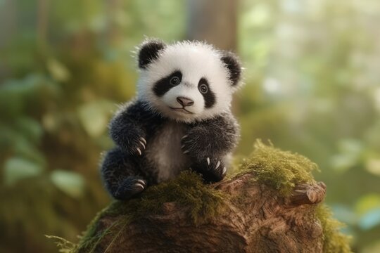 Adorable Baby Panda Climbing Tree