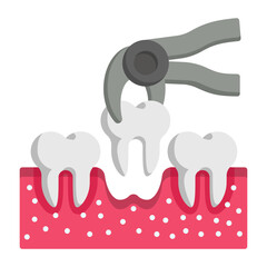 Surgical extraction of an impacted molar vector color icon design, Dentistry symbol, Healthcare sign, Dental instrument stock illustration, Exodontia or Exodontics concept