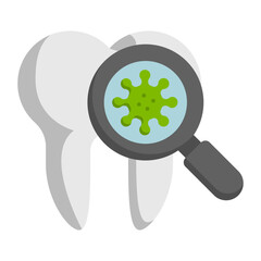 Tooth with Magnifying Glass and Bacteria vector color icon design, Dentistry symbol, Healthcare sign, Dental instrument stock illustration, Teeth Disease Investigation or Diagnosis concept