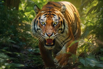 Fototapeta premium Fierce Tiger Roaring in the Jungle