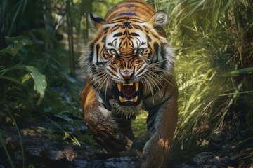 Fierce Tiger Roaring in the Jungle