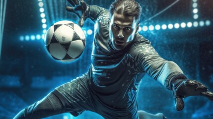 soccer goalkeeper with ball in stadium - Generated by Generative AI