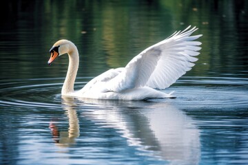 Fototapeta premium Graceful Swan Swimming in a Lake