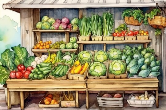 Fresh organic vegetables displayed in market. (Generative AI)