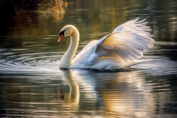 Fototapeta premium Graceful Swan Swimming in a Lake