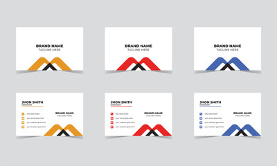 Double Sided Creative and modern business card template Personal business card with company logo Golden, Red and Blue colors Clean Business Card Name Card Visiting Card Simple Card Vector Design 