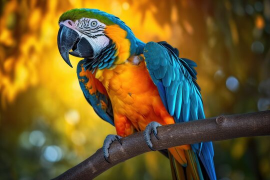 Colorful Macaw Parrot Perched on a Branch
