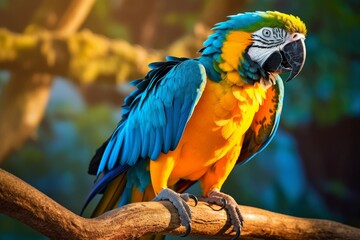 Obraz premium Colorful Macaw Parrot Perched on a Branch