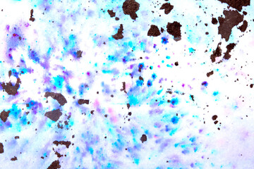 Black Ink Splatters and Spill on A Vibrant Rainbow Colour Watercolor Background Abstrct Paint