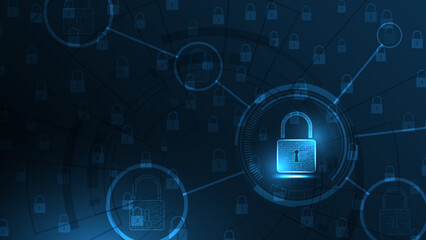 Network protection concept on abstract technology background. Protection data security concept. Cybersecurity digital Protection system innovation concept.