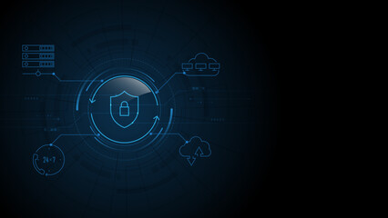 Obraz premium Network protection concept on abstract technology background. Protection data security concept. Cybersecurity digital Protection system innovation concept.