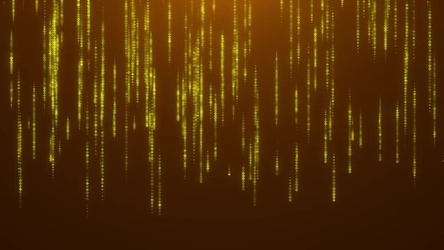 Digital yellow rain loop animation. Abstract technology background.
