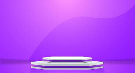 3d realistic podium on purple backgraund. Product diplay. Abstract vector rendering for advirtising product display, minimal scene room.