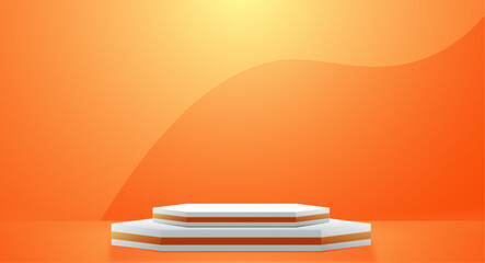 3d realistic podium on orange background. Product diplay. Abstract vector rendering for advirtising product display, minimal scene room.