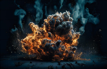 fire exploding on the black background