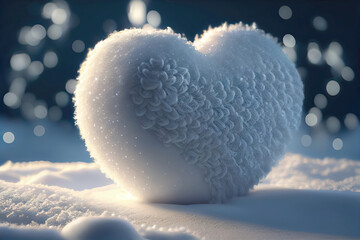 Fototapeta premium Woolen heart in the snow as winter or christmas decoration (Generative AI)