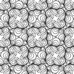 Black and white abstract doodles seamless pattern.