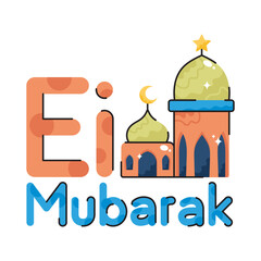 Eid Mubarak doodle vector outline icon. EPS 10 file