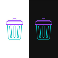 Line Trash can icon isolated on white and black background. Garbage bin sign. Recycle basket icon. Office trash icon. Colorful outline concept. Vector