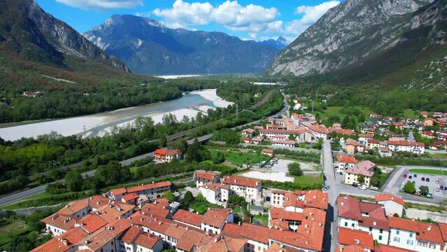 Venzone - Italy - An aerial view with the drone over the beautiful town of Venzone 