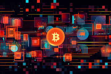 Bitcoin Cryptocurrency Concept, Blockchain Network. Generative AI