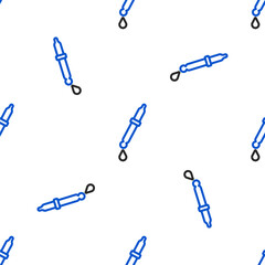 Line Pipette icon isolated seamless pattern on white background. Element of medical, chemistry lab equipment. Pipette with drop. Medicine symbol. Colorful outline concept. Vector
