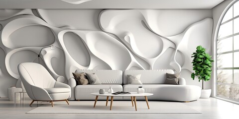 Modern living room concept with organic shapes. Generative AI