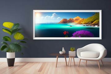 Modern living room. Generative AI illustration. 