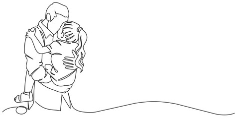 Fathers day line art style vector illustration, father and daughter line art hand drawn illustration