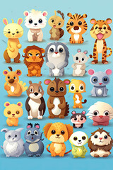 set of cartoon animals, AI Generative
