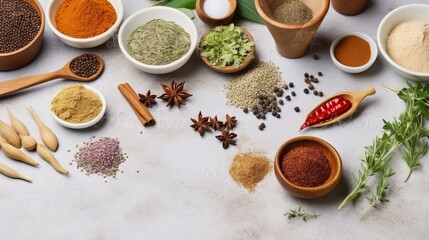Various spices arranged on table