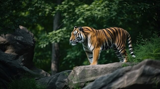 Dangerous Predator Alert: Wild Tiger Caught Strutting Through the Wilderness, Generative AI