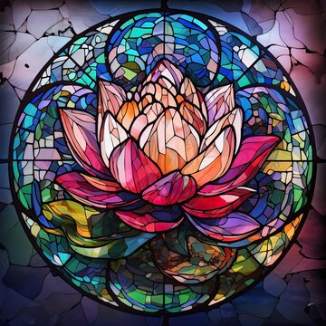 Generative Design Meets Colourful Art: Stained Glass Window Lotus. Generative AI