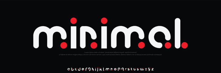 Minimal, Logo alphabet, round sans serif letters with dots, versatile font for logotype, monogram, headline, pictogram, icon, label, business identity typography. Vector typographic design.
