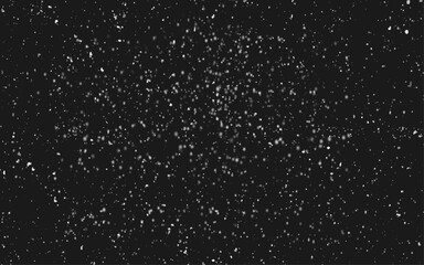 Falling Snow down On The Black Background. Flying dust particles on a black background