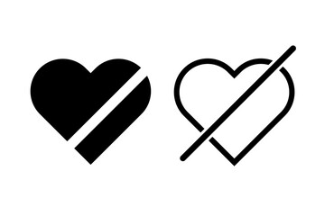 No love icon. Crossed heart. Dislike. Vector