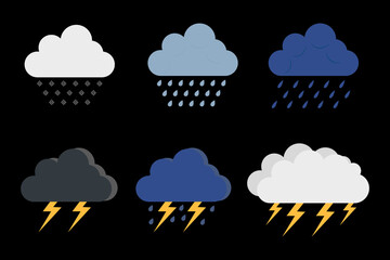 Fototapeta premium Weather icon set. Clouds with rain and lightning. Thunderstorm. Rainy dark cloud. Vector