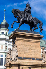 Equestrian statue of George of Podebrady, Jiri z Podebrad, in Podebrady, Czech Republic