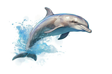 one jumping dolphin is isolated on a white background. Mammal marine animal. Generative AI