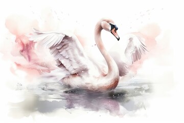Swan watercolor hand drawn style. distinct generative AI image. - obrazy, fototapety, plakaty