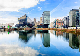 View of waterfront in Liverpool, a city and metropolitan borough in North West England