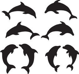 Naklejka premium Silhouette of dolphins icon set vector illustration 