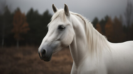 White horse on the ranch close-up. AI generation