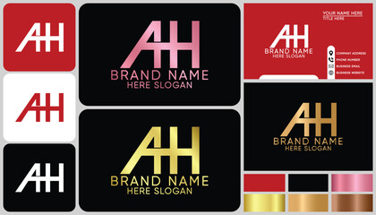 Alphabet AH illustration monogram, AH logo design, template with business card design
