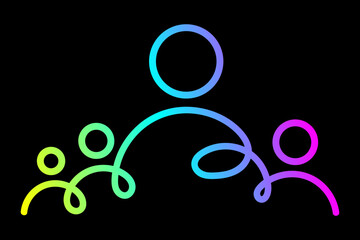 People line logo. Modern gradient line icon. Group of people abstract logo. Vector illustration on black background.