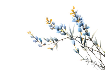 Watercolor Blossoms, Bell Heather Flower Branch in Blue and yellow.