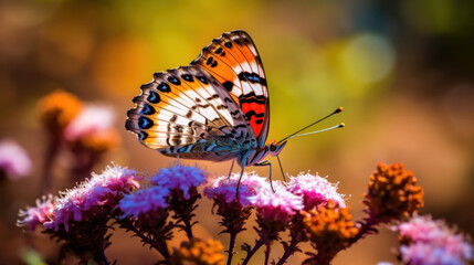 Obraz premium Schmetterling mit Blumenvordergrund