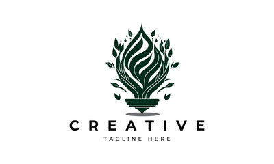 creative Green bulb lamp logo icon and business card design . lamp Logo Design Colorful . Idea creative light bulb logo . Bulb digital logo technology Idea