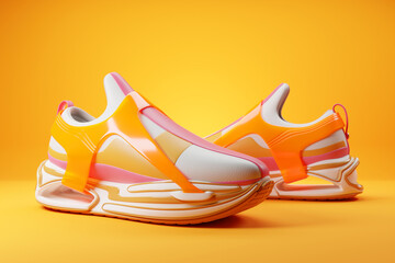 Orange  sneaker premium 3d Render  on a  monochrone  background