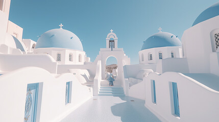 Naklejka premium imaginary View of Oia town in Santorini island in Greece -- Greek landscape Generative AI
